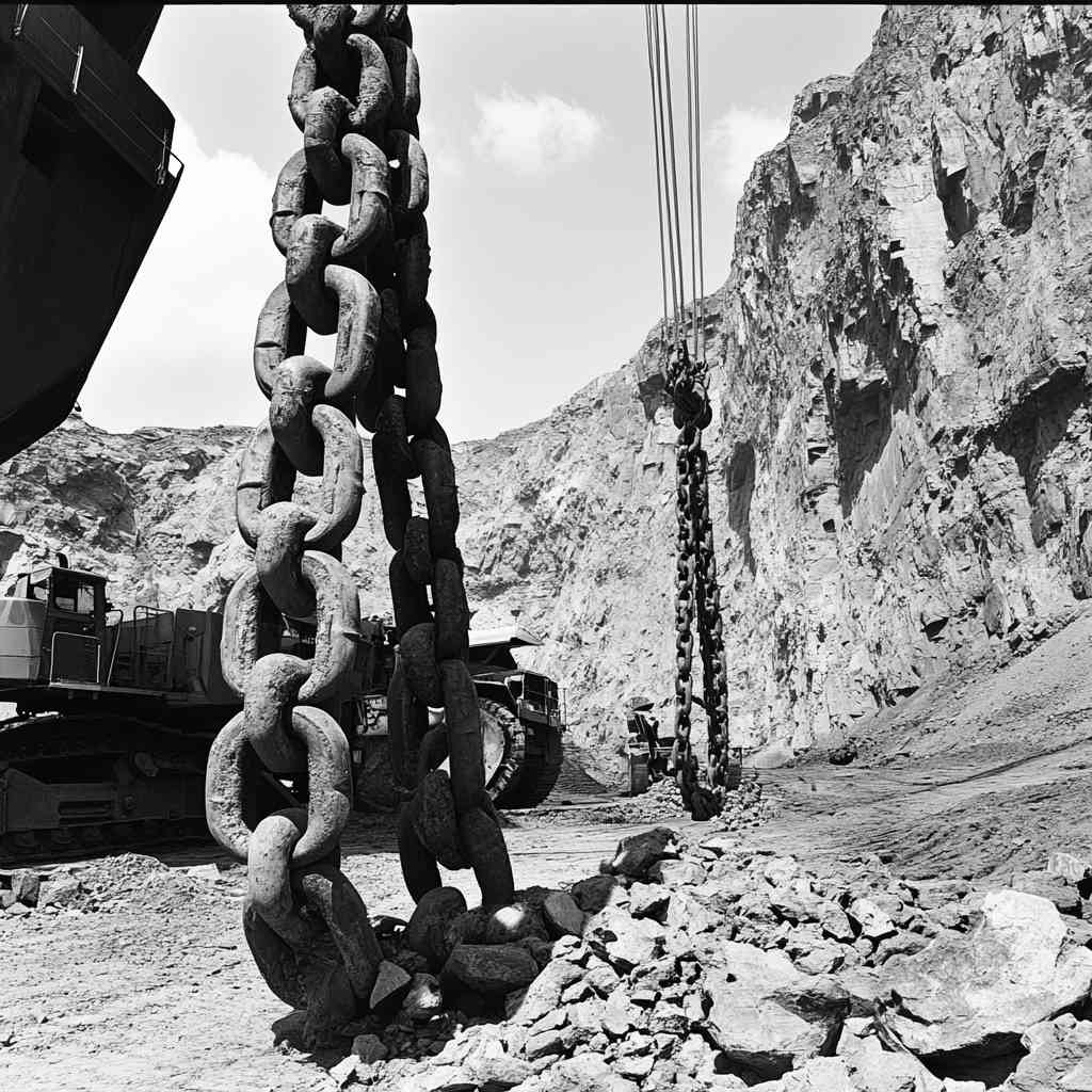 Hoist chains in use at a mining site