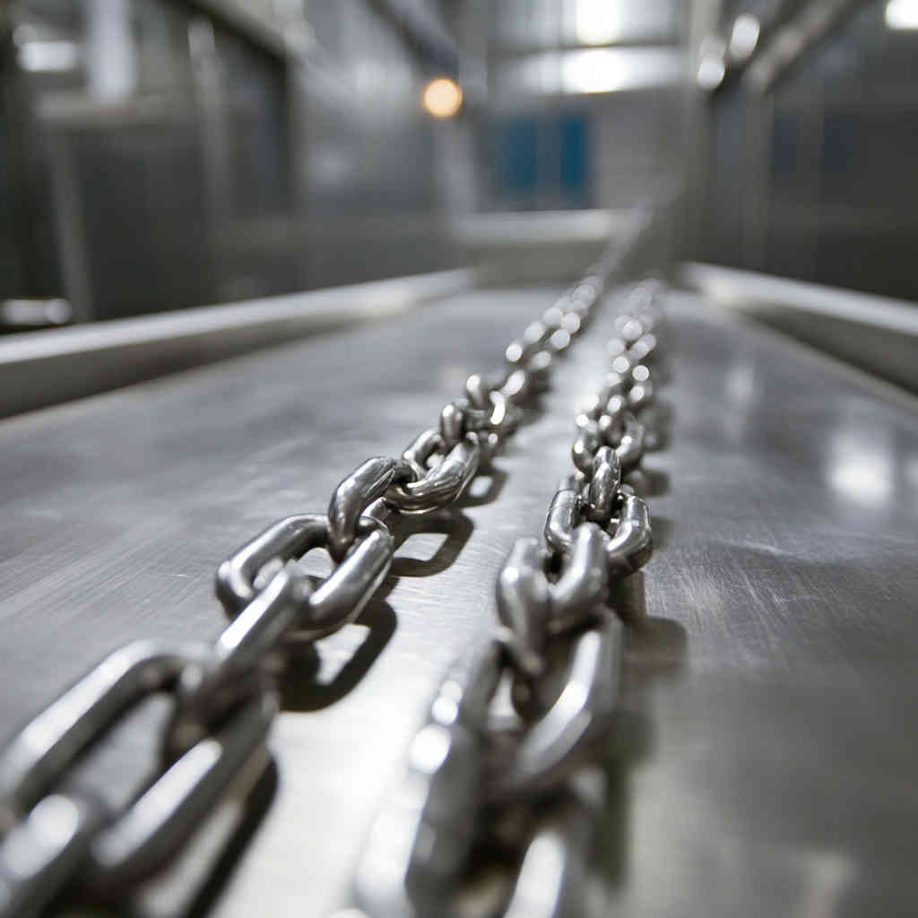 Stainless steel chains in food processing