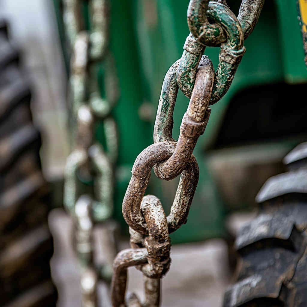 Hoist chains used in agricultural machinery maintenance